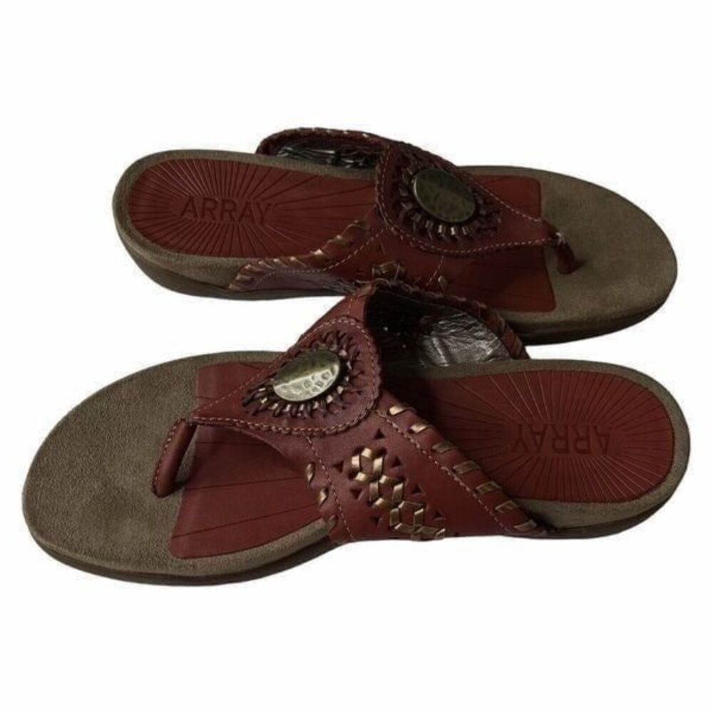 ARRAY Womens Size 8.5M MOKI Woven HUARACHE Thong Sandals Leather Uppers Bronze